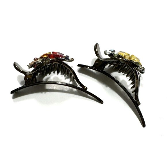 Floral French Hair Clip with Stones Set of Two - Picture 8 of 10